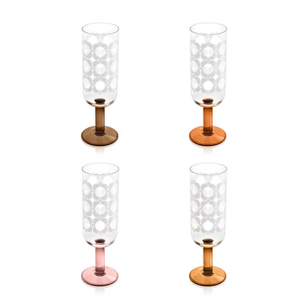 Orla Kiely Atomic Flower Set of 4 Champagne Glasses, Brown Shades
