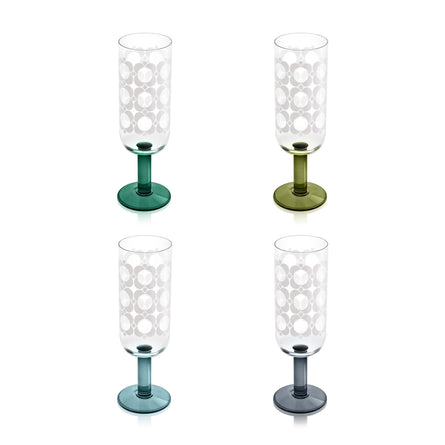 Orla Kiely Atomic Flower Set of 4 Champagne Glasses, Green Shades