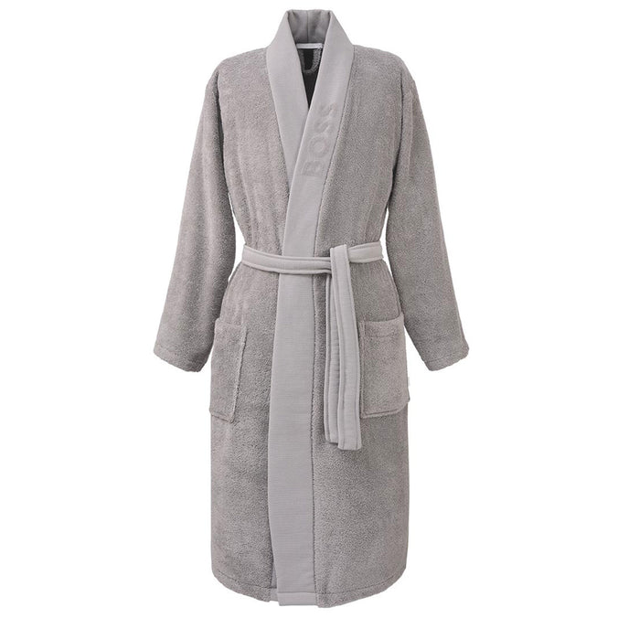 BOSS Home Plain Men's Cotton Kimono Dressing Gown, Concrete Grey