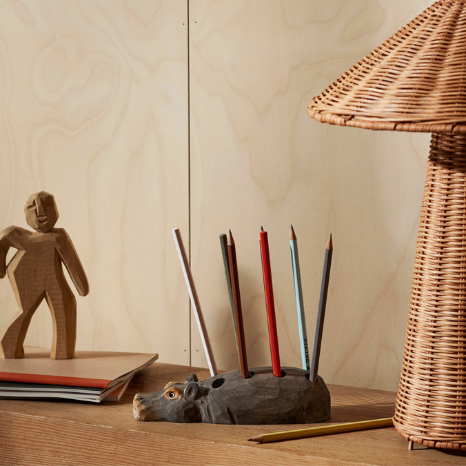 Ferm Living Hippo Pencil Holder - Hand-carved