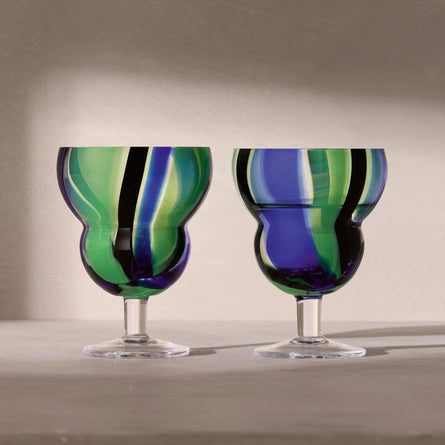 LSA Folk Water/Wine Glass 230ml Black/Blue/Green Set Of 2