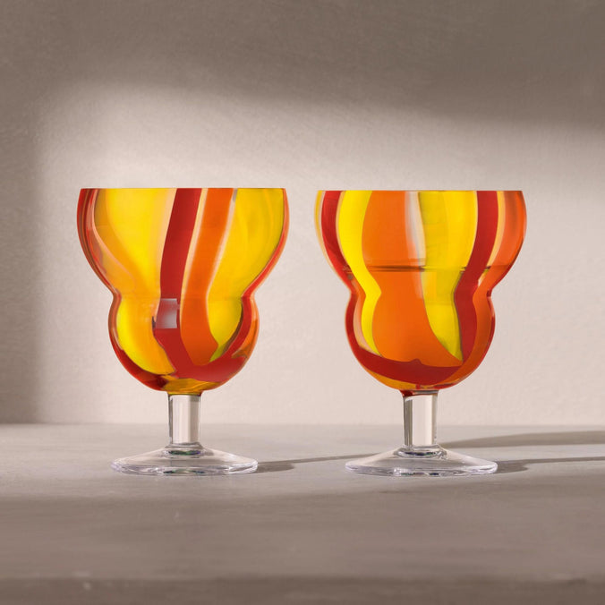 LSA Folk Water/Wine Glass 230ml Orange/Red/Yellow Set Of 2