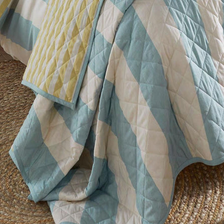Laura Ashley Lille Stripe Seaspray 100% Cotton Bedspread, 235x235cm