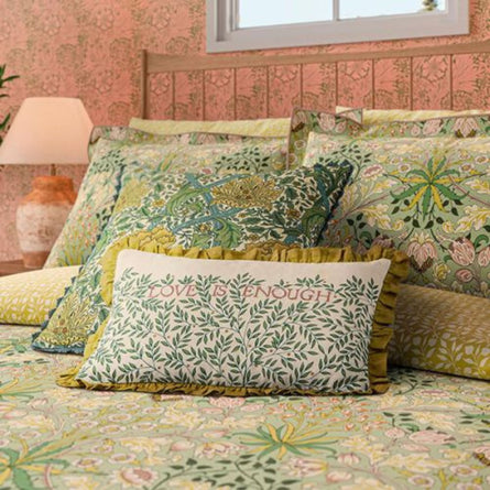 Morris & Co Love Is Enough Cushion Evergreen & Coral, 50x30cm