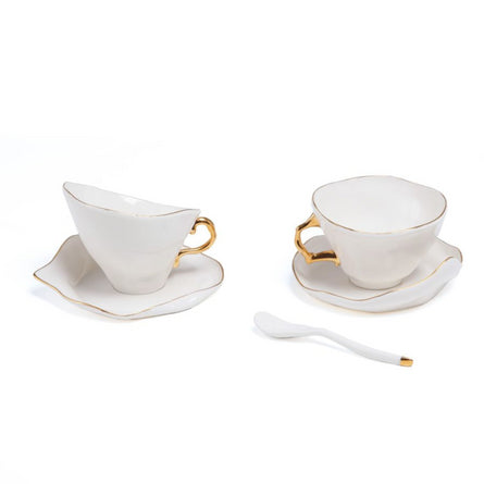 Seletti Meltdown Porcelain Tea Cup, Saucer & Spoon, Set of 2