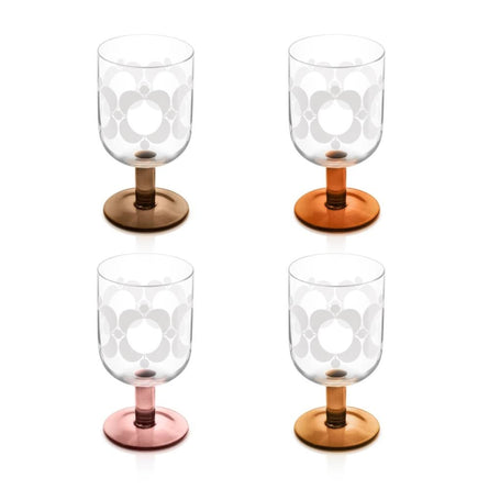 Orla Kiely Atomic Flower Set of 4 Wine Glasses, Brown Shades