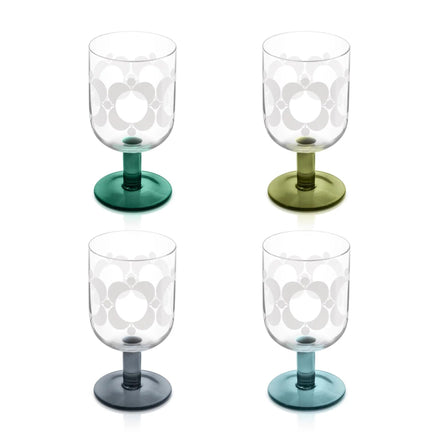 Orla Kiely Atomic Flower Set of 4 Wine Glasses, Green Shades