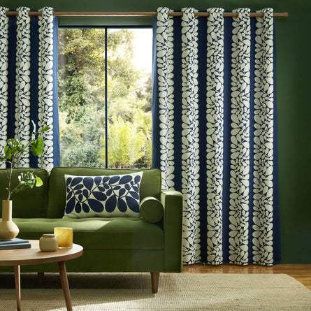Orla Kiely Sycamore Stripe Lined Eyelet Curtains, Space Blue