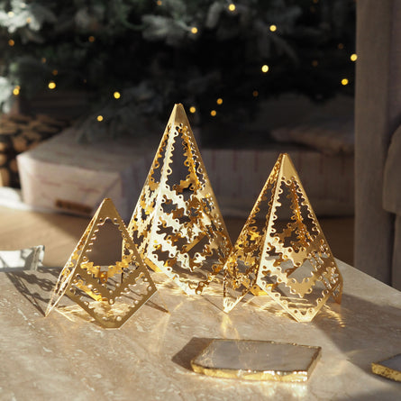 Georg Jensen 2022 Annual Collection Christmas Tree Table Ornament, Set 3pcs, 18Kt Gold