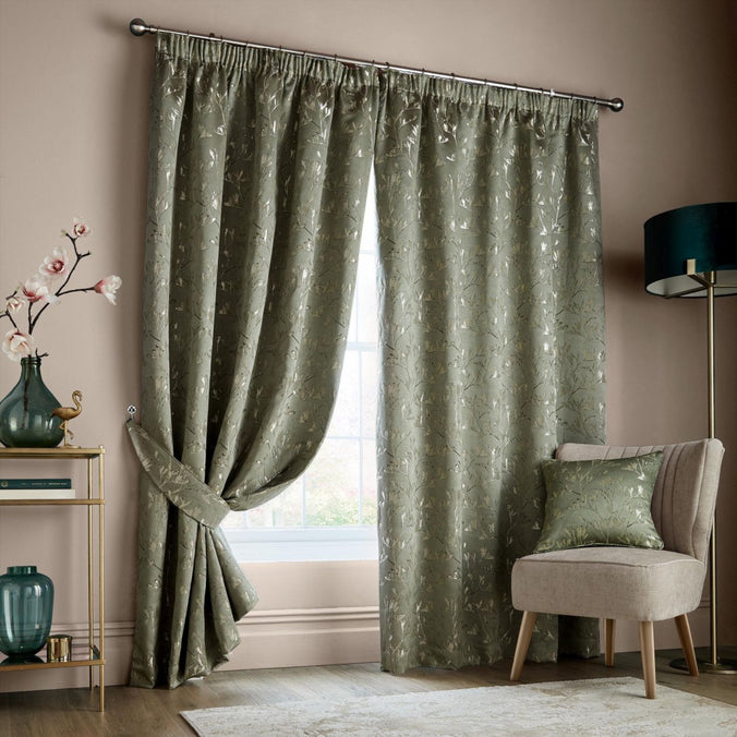 Ashley Wilde Hertford Sage Lined Pencil Pleat Curtains