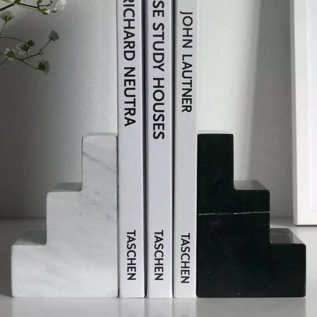Printworks Classic Bookend, Black & White marble, Set of 2