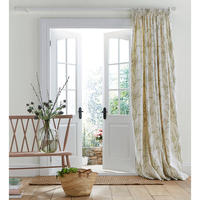 Laura Ashley Pussy Willow Off White - Hedgerow Lined Header Tape Door Curtain (Curtain Size:Width 168cm (66") x Drop 213cm (84")