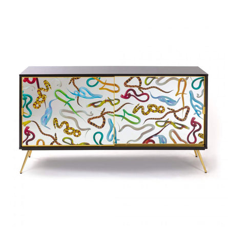 Seletti Wears Toiletpaper Mirrored Cabinet with Sliding Doors, Snakes H83cm