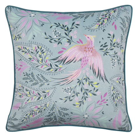 Sara Miller Bird of Paradise Dusky Blue Feather filled Cushion, 50x50cm
