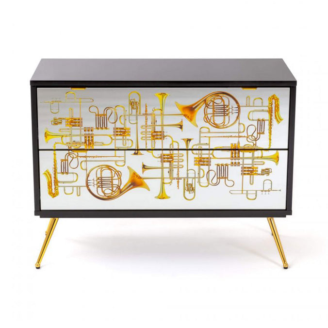 Seletti Wears Toiletpaper Mirrored Chest of 2 Drawers, Trumpets H70cm
