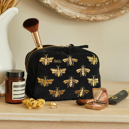Elizabeth Scarlett Honey Bee Velvet Cosmetics Bag, Charcoal