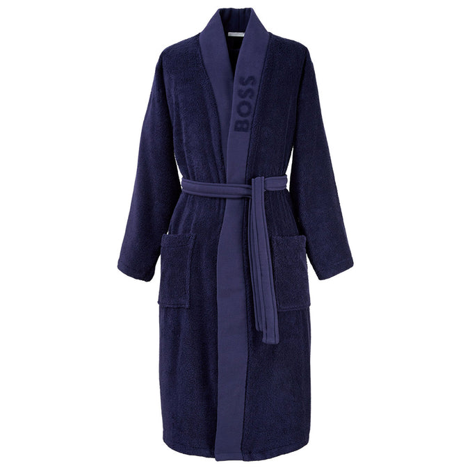 BOSS Home Plain Men's Cotton Kimono Dressing Gown, Navy Blue