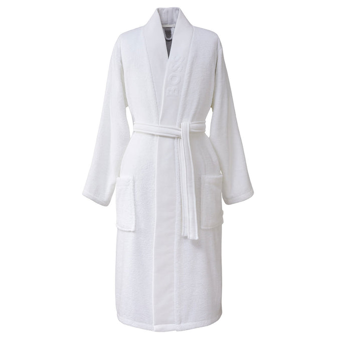 BOSS Home Plain Men's Cotton Kimono Dressing Gown, Ice White