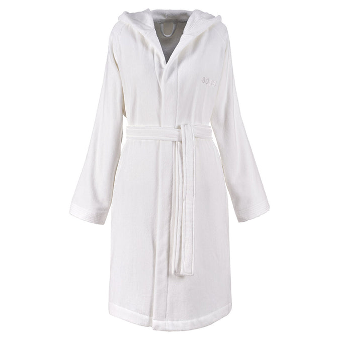 BOSS Home Plain Women's Cotton Hooded Dressing Gown, Ice White
