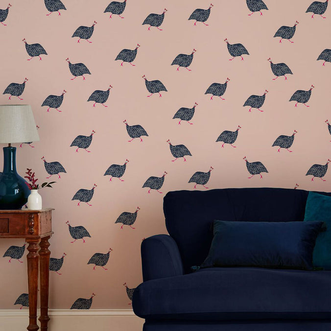 Joules Guinea Fowl Wallpaper, Blush Pink