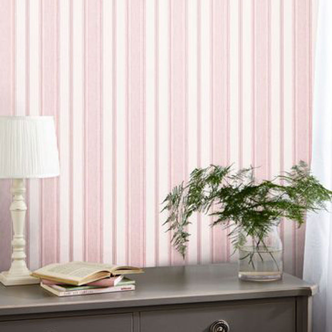 Laura Ashley Heacham Stripe Wallpaper, Blush