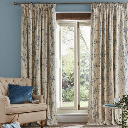Laura Ashley Pussy Willow Off White - Seaspray Lined Pencil Pleat Curtains
