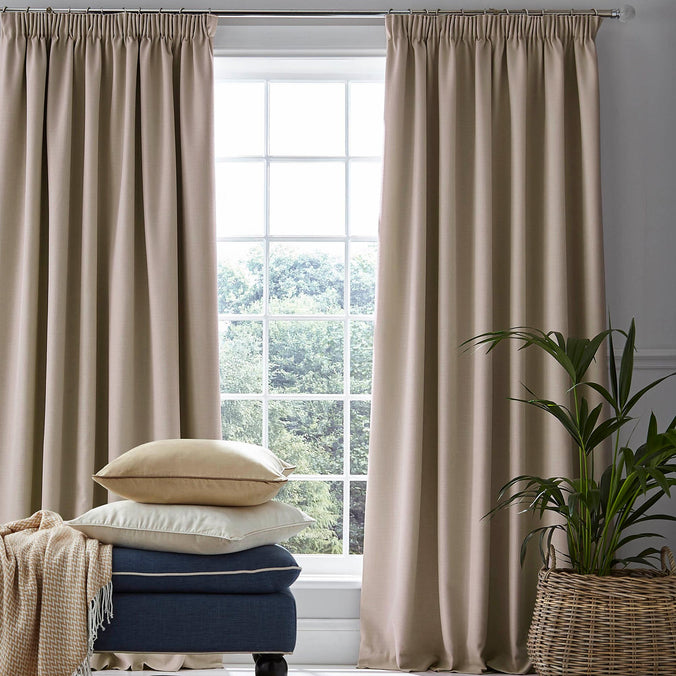 Laura Ashley Stephanie Natural Blackout Lined Pencil Pleat Curtains