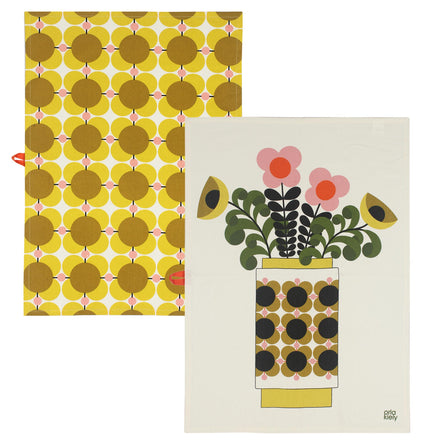 Orla Kiely Atomic Flower Yellow Tea Towels, Set of 2