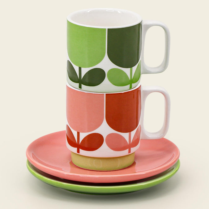 Orla Kiely Block Flower Espresso Cup & Saucer Set of 2