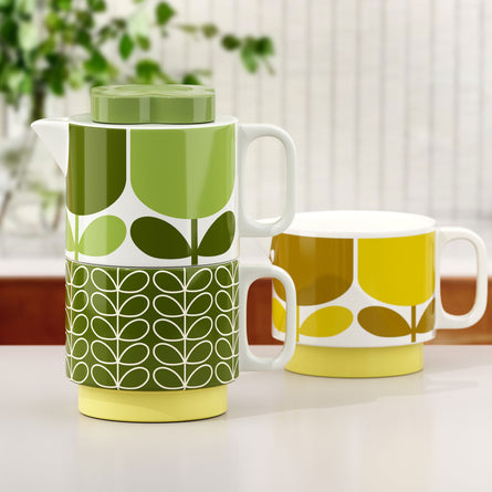 Orla Kiely Block Flower Fern Stackable Tea For One, Tea Pot and Mug Set