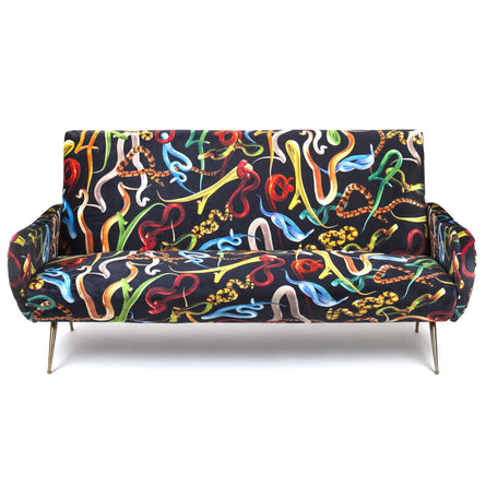 Seletti Wears Toiletpaper Upholstered Three Seater Wooden Sofa 178x86cm h42/86cm, Snakes 
