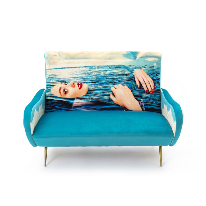 Seletti Wears Toiletpaper Upholstered Two Seater Wooden Sofa 122x86cm h42/86cm, Sea Girl 