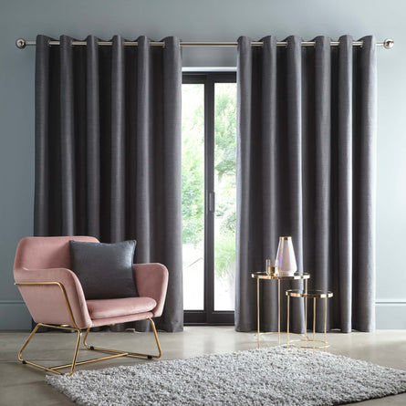 Studio G Arezzo Chenille Woven Blackout Eyelet Curtains, Charcoal